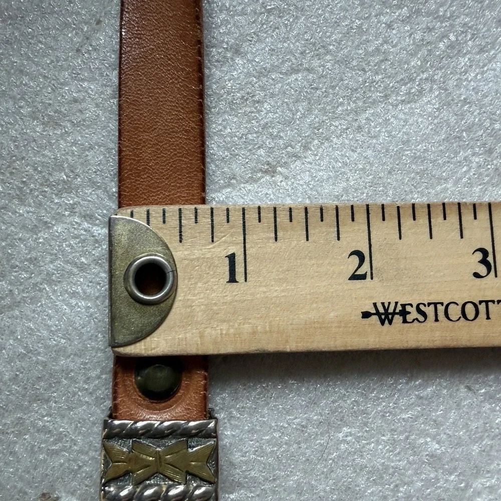 Vintage‎ Handmade 70s Leather Belt Women L Brown Alpaca Mexico Buckle Southwest